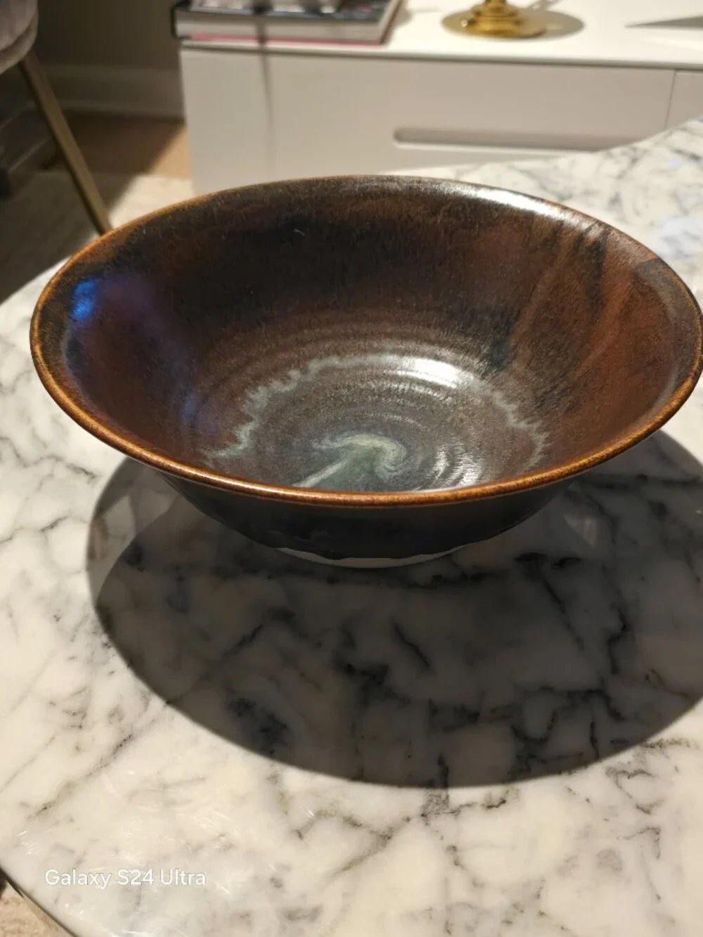 Vintage Handmade Studio Pottery Bowl with Tenmoku-style Glaze.